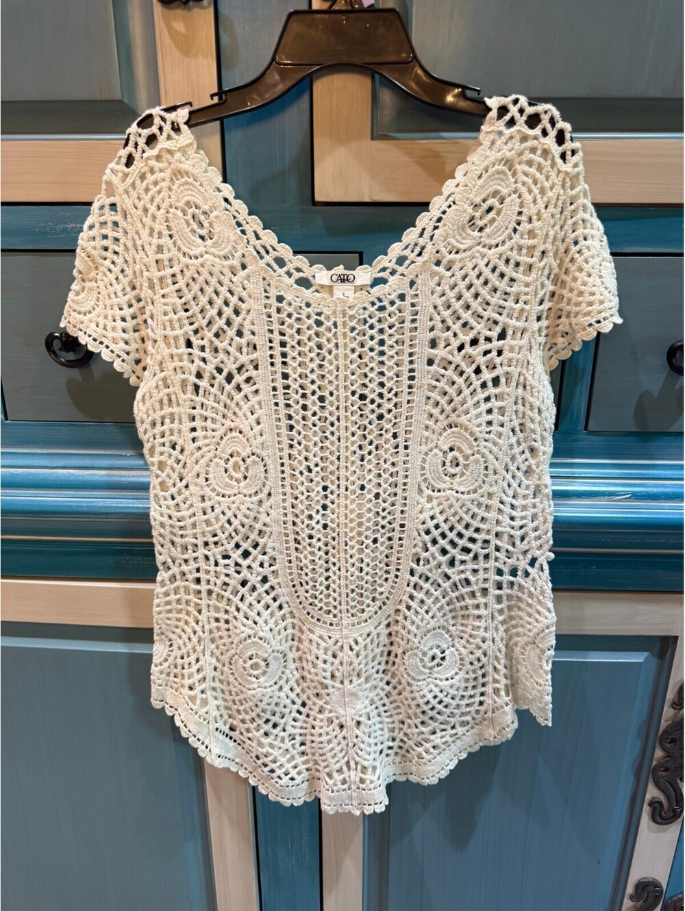 Cato Women's White Crochet Lace Short Sleeve Top Size Small